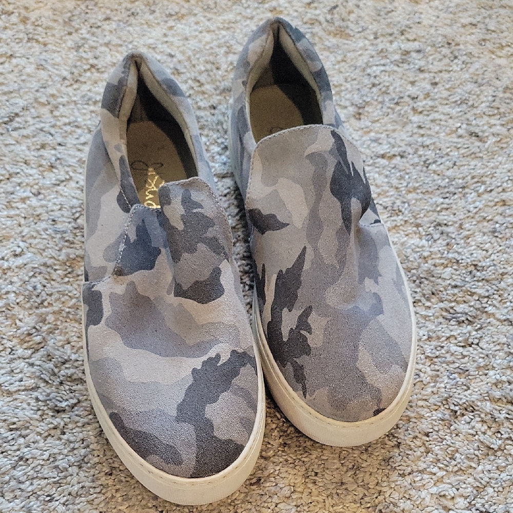 J Slides Gray Camouflage Sneakers